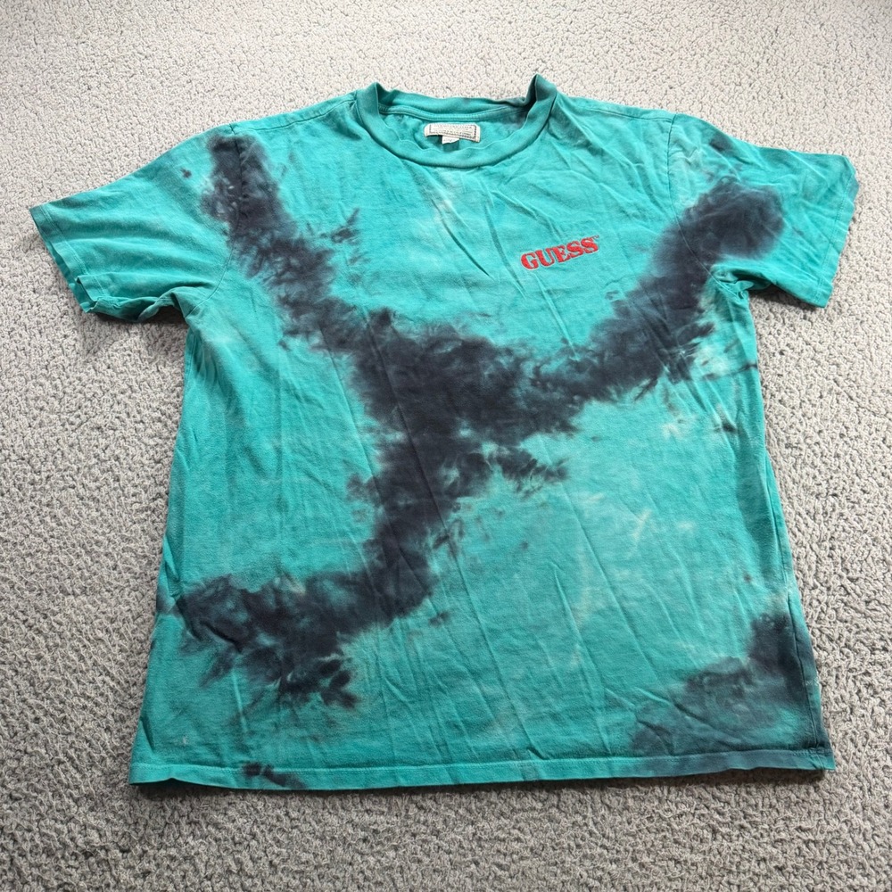 Guess Originals Mens Teal Black Tie Dye Nautical Flag Graphic T-Shirt Small - Picture 1 of 7